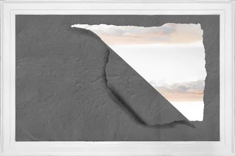 Rip on wall showing bright sky 스톡 일러스트