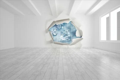 Rip on wall showing technology interface Illustrazione stock