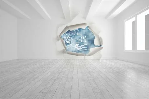 Rip on wall showing technology interface Illustrazione stock