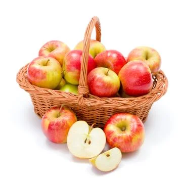 Ripe apples in basket Stock Photos
