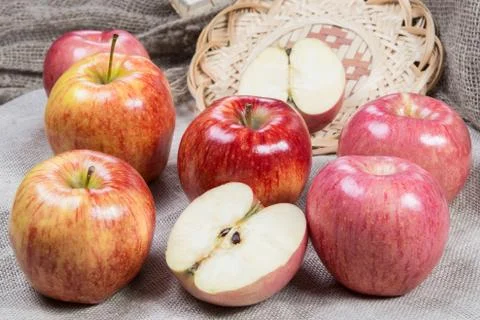 Ripe apples on a sacking Stock Photos