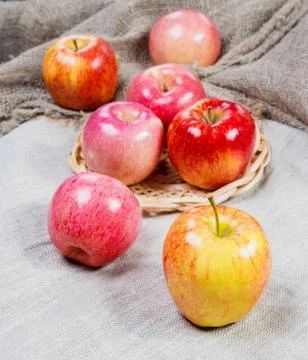 Ripe apples on a sacking Stock Photos