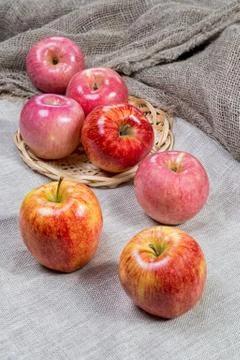 Ripe apples on a sacking Foto stock