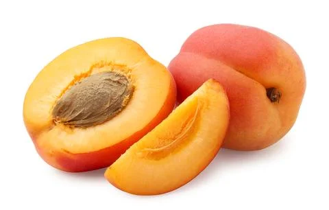 Ripe apricots, half and slice on a white background. Isolated Stock Photos