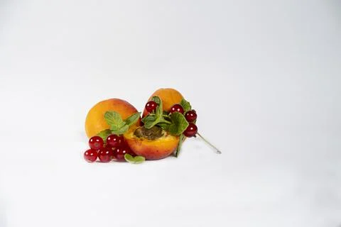 Ripe apricots on white background, composition Stock Photos