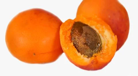 Ripe apricots on white background, composition Foto stock