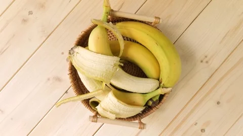 Ripe bananas in a basket. Stock Footage 335836479