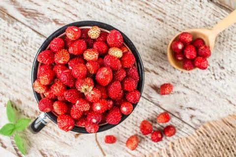 Ripe berries in a Cup on light rustic background Stock Photos