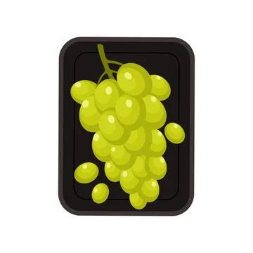 Ripe bunch of green grapes in rectangular plastic tray, top view 스톡 일러스트