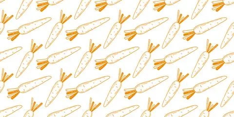 Ripe carrot root seamless pattern in doodles, sketch style Illustrazione stock