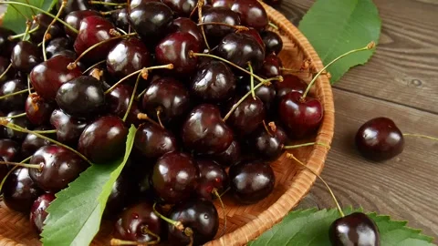 Ripe cherries in the basket. Stock Footage 301860895