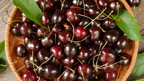 Ripe cherries in the basket. Stock Footage 302707077