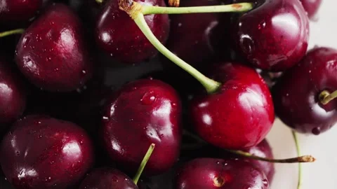 Ripe cherries close up. Concept of harvest season. Stock Footage 330117040