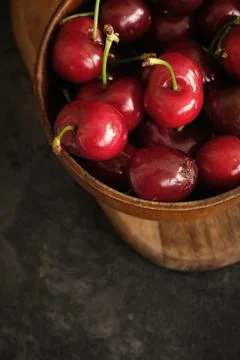 Ripe cherries on a dark background 스톡 사진