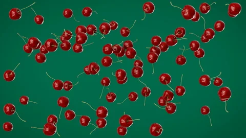 Ripe cherries flying on background in slow motion. Stock Footage 111720429