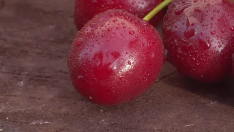 Ripe cherry in drops of water Stock-Footage 134307948