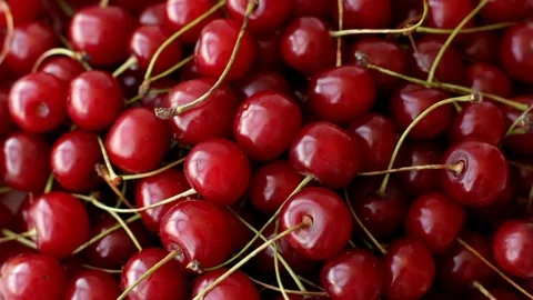 Ripe cherry fruits top view Stock Footage
