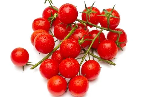Ripe cherry tomatoes on white background Stock Photos