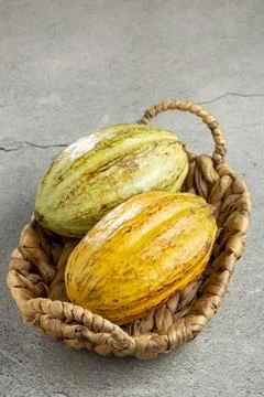 Ripe cocoa fruit on the table. Stock Photos
