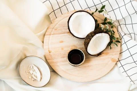 Ripe coconut on white background Photos
