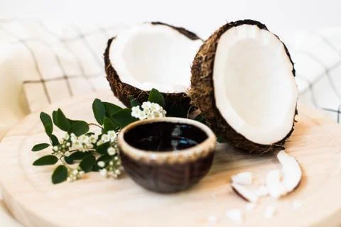 Ripe coconut on white background Stock Photos
