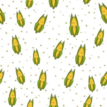 Ripe Corn Cobs Flat Vector Seamless Pattern Stock Illustration