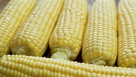 Ripe Corn, Peeled Corn Cobs, Macro, Close-up. Background of Peeled, Not cooked C Stock Footage 157764466