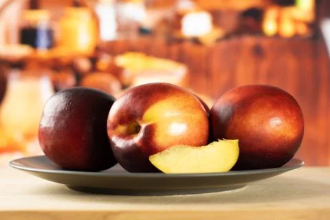Ripe deep red nectarine Stock Photos