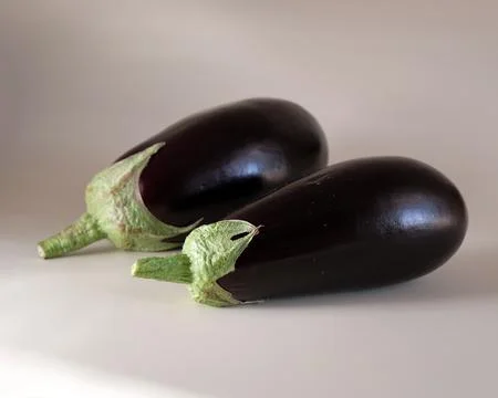 Ripe eggplants on a light background Stock Photos