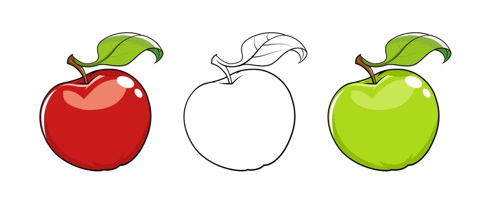 Ripe fresh apple with leaf Stock Illustration