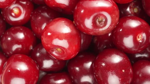Ripe fresh cherry berries rotation, close-up. Top view Stock Footage 340067709