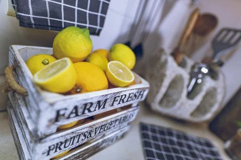 Ripe Fresh Lemons on Kitchen Stock Photos