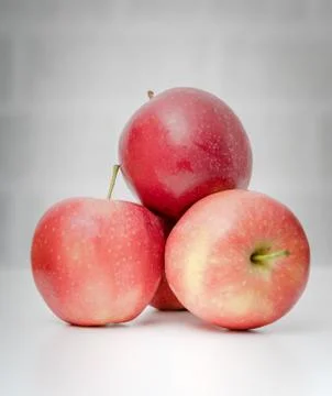Ripe fresh red apples on table . Stock Photos
