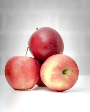 Ripe fresh red apples on table . Stock Photos