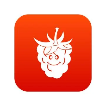 Ripe fresh smiling raspberry icon digital red Stock Illustration