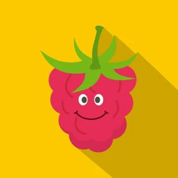 Ripe fresh smiling raspberry icon, flat style Stock Illustration