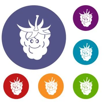 Ripe fresh smiling raspberry icons set イラスト素材