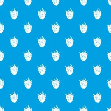 Ripe fresh smiling raspberry pattern seamless blue 스톡 일러스트