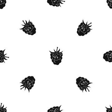 Ripe fresh smiling raspberry pattern seamless black Stock Illustration