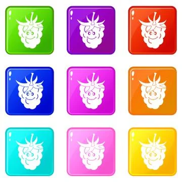 Ripe fresh smiling raspberry set 9 Illustrazione stock