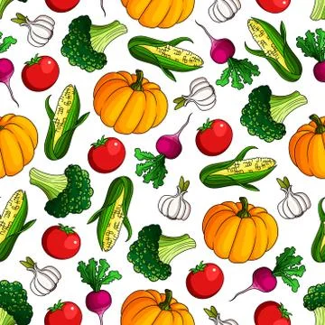 Ripe, fresh vegetables seamless pattern background Stock Illustration