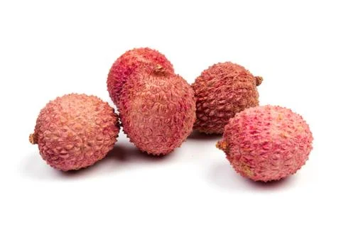 Ripe lychee isolated on white background. Close up Stock Photos