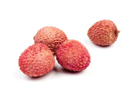Ripe lychee isolated on white background. Close up Stock Photos