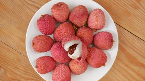 Ripe lychees in a basket. Stock Footage 244106312