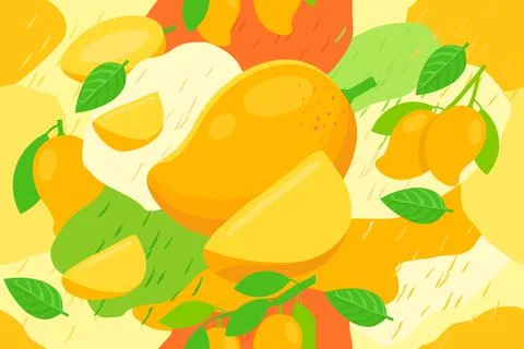 Ripe Mango elements seamless pattern abstract vector design background Stock Illustration