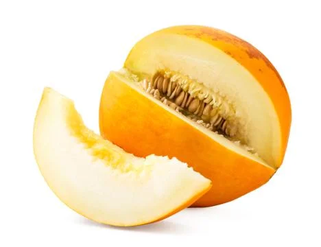 Ripe melon with cut slice close-up on a white. Isolated Stock Photos