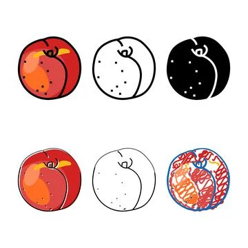 Ripe nectarine color icon vector multipack Stock Illustration