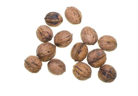 Ripe nuts on white background Foto stock