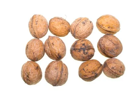 Ripe nuts on white background Stock Photos