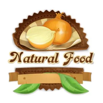 Ripe onion, vector label design Stock Illustration